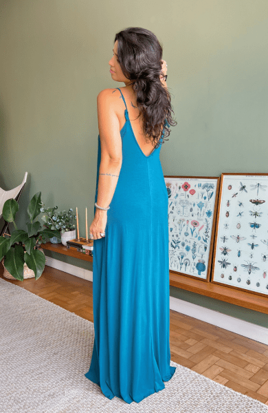 VESTIDO AMPLO ALCINHA AZUL BOTÂNICO