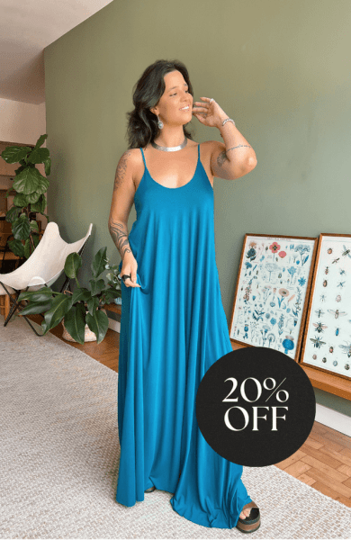 VESTIDO AMPLO ALCINHA AZUL BOTÂNICO