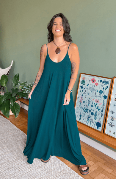 VESTIDO AMPLO ALCINHA VERDE FLORESTA