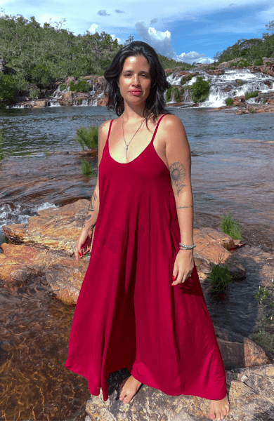 VESTIDO AMPLO ALCINHA VERMELHO BORDO