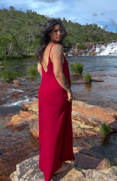 VESTIDO AMPLO ALCINHA VERMELHO BORDO