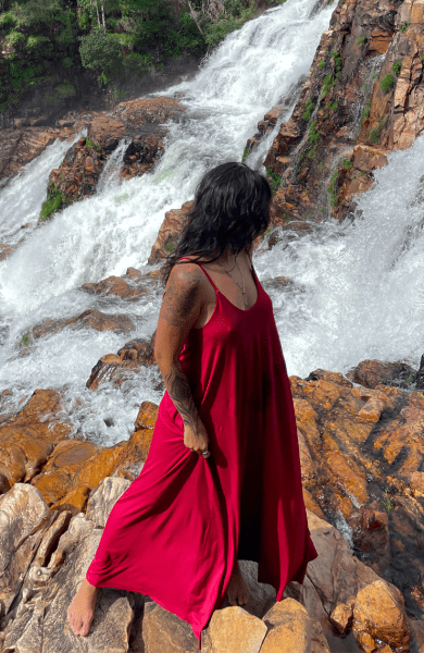 VESTIDO AMPLO ALCINHA VERMELHO BORDO