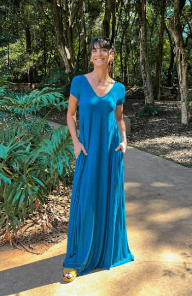 VESTIDO AMPLO AZUL BOTANICO