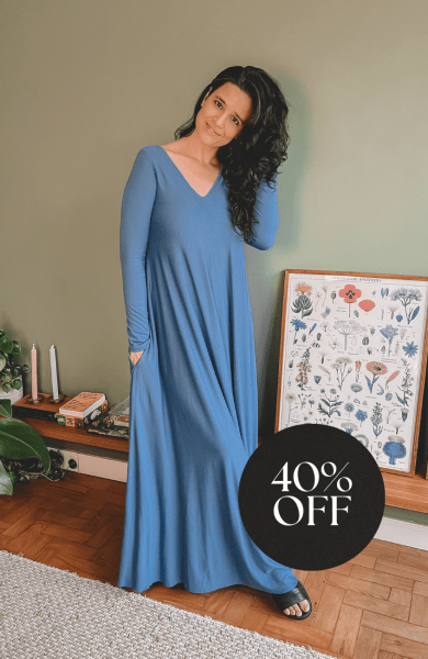 VESTIDO AMPLO MANGA LONGA AZUL CELESTE