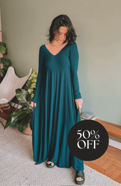 VESTIDO AMPLO MANGA LONGA VERDE FLORESTA