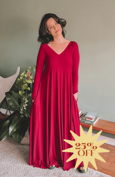 VESTIDO AMPLO MANGA LONGA VERMELHO BORDÔ