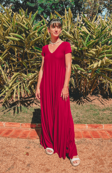 VESTIDO AMPLO VERMELHO BORDO