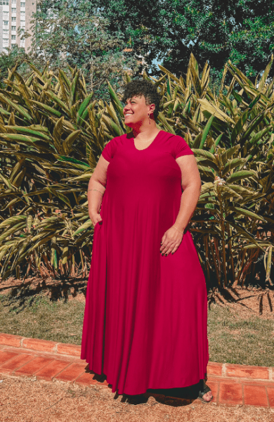 VESTIDO AMPLO VERMELHO BORDO