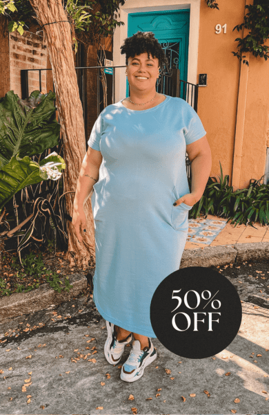 VESTIDO MIDI MOLETOM AZUL CLARO