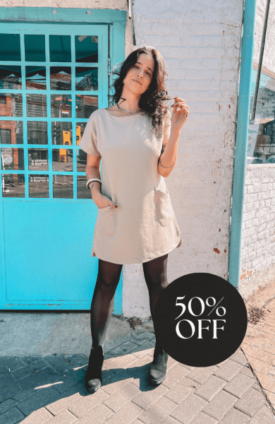 VESTIDO MINI MOLETOM AREIA